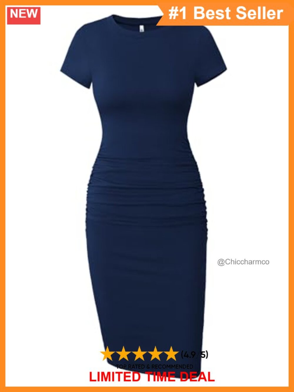 Ruched Bodycon Midi T Shirt Sundress Short Sleeve Casual Dress